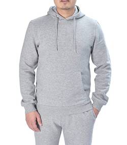 M17 Herren Mens Pullover Hoodie Casual Hooded Sweatshirt Hoody Top Jumper Classic Plain Jacket Long Sleeve with Pocket (L, Grey Marl), L von M17