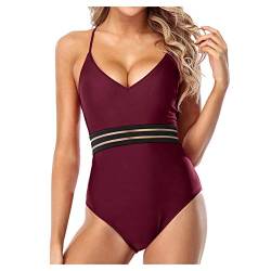 MA87 Damen Badeanzug, V Ausschnitt Sportlicher Bauchweg Einteilige Bademode Swimsuit, Racer Back Schwimmanzug Figuroptimizer Bademode Damen Badeanzug Push Up figurformend Bauchweg von MA87