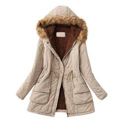 MA87 Schwarz/Grün/Khaki/Marine/Rosa/rot Damen Jacke Parka Mantel warme Übergangsjacke gefüttert, Warme Damen Winter Jacke Winterjacke Steppjacke gefüttert Kunstfell (S, Khaki 7) von MA87