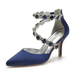 Damen Braut High Heels Strass Spitze Zehe D'Orsay Pumps Reißverschluss Stilettos Brautkleid Schuhe,Dark Blue,39 EU von MAAARI