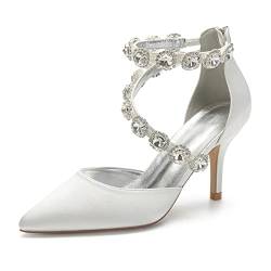 Damen Braut High Heels Strass Spitze Zehe D'Orsay Pumps Reißverschluss Stilettos Brautkleid Schuhe,Elfenbein,38 EU von MAAARI