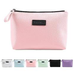 Kleine Make up Tasche MAANGE Kleine Reise Kosmetiktasche Tragbare Schminktasche wasserdichte PU Leder Kosmetiktasche mit Griff Vielseitige Reißverschlusstasche für Frauen (Rosa) von MAANGE