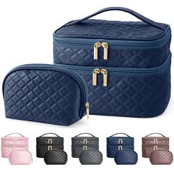 MAANGE Make-up-Taschen, 2 Stück Kosmetiktasche Leder Make-up Reisetasche, Blau von MAANGE