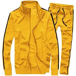 MACHLAB Herren Activewear Full Zip Warm Trainingsanzug Sport Set Casual Sweat Suit, gelb, Small von MACHLAB