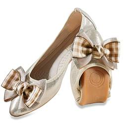 MACHSWON Damen-Ballerina-Schuhe, glitzernd, bequem, lässig, spitze Zehenpartie, Schleife, zum Reinschlüpfen, Hochzeit, Ballerina, elegante flache Schuhe, Damen, Gold03, 39 EU von MACHSWON