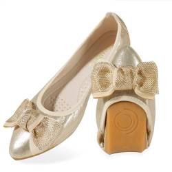 MACHSWON Damen-Ballerina-Schuhe, glitzernd, bequem, lässig, spitze Zehenpartie, Schleife, zum Reinschlüpfen, Hochzeit, Ballerina, elegante flache Schuhe, Damen, Gold04, 38 EU von MACHSWON