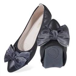 MACHSWON Damen-Ballerina-Schuhe, glitzernd, bequem, lässig, spitze Zehenpartie, Schleife, zum Reinschlüpfen, Hochzeit, Ballerina, elegante flache Schuhe, Damen, Schwarz , 39 EU von MACHSWON