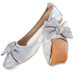 MACHSWON Damen-Ballerina-Schuhe, glitzernd, bequem, lässig, spitze Zehenpartie, Schleife, zum Reinschlüpfen, Hochzeit, Ballerina, elegante flache Schuhe, Damen, Silver02, 39 EU von MACHSWON