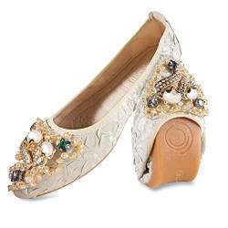 MACHSWON Damen-Ballerina-Schuhe mit Strasssteinen, faltbar, glitzernd, bequem, zum Reinschlüpfen, flache Wanderschuhe für Damen, Aprikosen-Fuchskopf, 39 EU von MACHSWON