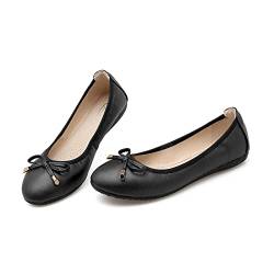 MACHSWON Damen Ballerinas Schwarz Spitze Zehen Kleid Schuhe Bequeme Weiche Leder Slip On Schuhe, Schwarz , 40 EU von MACHSWON