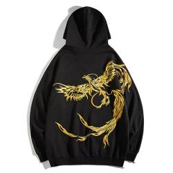 MACITA Retro Phoenix Chinesischer Stil Sticked mit Kapuzenpullover Hoodies Streetwear für Herren Frauen Herbst und Winter langärmelige Jacke Black-L von MACITA