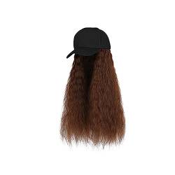 Haarersatzperücke Baseballkappen-Perücke, lange gerade Perücke mit schwarz/weißem Hut for Frauen, Kunsthaar-Perücken, natürlich verbindende, verstellbare Hut-Perücke Haarverlängerungen für Damen (Col von MACIUM