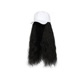 Haarersatzperücke Baseballkappen-Perücke, lange gerade Perücke mit schwarz/weißem Hut for Frauen, Kunsthaar-Perücken, natürlich verbindende, verstellbare Hut-Perücke Haarverlängerungen für Damen (Col von MACIUM