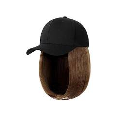 Haarersatzperücke Kurze BoB-Kappenhaar-Perücke, tägliche Kappenhaar-Perücke, kurzes Haar, Promi-Baseballmütze, schwarzer und weißer Hut Haarverlängerungen für Damen (Color : 6) von MACIUM