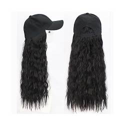 Haarersatzperücke Lange lockige Perücke mit Baseballkappe for Frauen, Kunsthaar mit Kappe, einteiliger verstellbarer Hut mit Haarperücke Haarverlängerungen für Damen (Color : A) von MACIUM