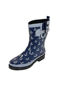 MADSea Damen Gummistiefel Ocean Anchor Halbschaft, Dunkelblau mit Weißen Ankern, 39 EU von MADSea