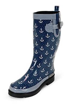 MADSea Damen Gummistiefel Ocean Anchor High Langschaft, Dunkelblau mit weißen Ankern, Größe:36 von MADSea