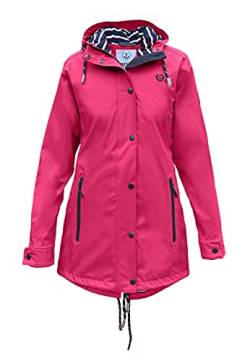 MADSea Damen Regenmantel Friesennerz 62058 | halblanger wasserdichter Regenparka | winddicht mit maritimen, weiß/blauen Innenfutter | Kapuze Außentaschen mit Reißverschluss, pink, 36 von MADSea