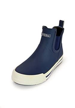 MADSea Unisex Gummistiefelette Short Story | Regenstiefel Gummistiefel Gartenschuhe Wasserdicht Segelstiefel | Kurzer Schaft Rutschfest, Dunkelblau/Weiß, 39 EU von MADSea