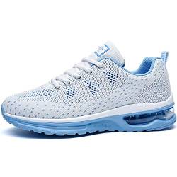 MAFEKE Damen Air Athletic Laufschuhe Mode Tennis Atmungsaktiv Leicht Walking Sneakers, Weiß/Blau, 40.5 EU von MAFEKE
