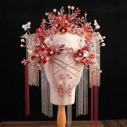 Braut Haarschmuck Chinesische Hanfu Quasten Rote Kopfbedeckung Haarnadeln Set Hochzeit Zubehör Rot von MAFSMJP