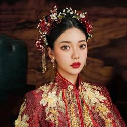 Chinesische Braut Kopfschmuck Tranditional Hochzeit Krone Haar Kamm Haarnadeln Set Bräute Costoume Xiuhe Haar Zubehör 060 von MAFSMJP