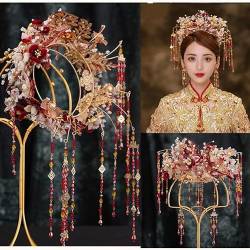 Chinesische Braut Kopfschmuck Tranditional Hochzeit Krone Haar Kamm Haarnadeln Set Bräute Costoume Xiuhe Haar Zubehör 063 von MAFSMJP