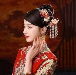 Chinesische Braut Kopfschmuck Tranditional Hochzeit Krone Haar Kamm Haarnadeln Set Bräute Costoume Xiuhe Haar Zubehör 064 von MAFSMJP