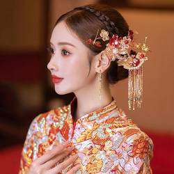 Chinesische Braut Kopfschmuck Tranditional Hochzeit Krone Haar Kamm Haarnadeln Set Bräute Costoume Xiuhe Haar Zubehör 066 von MAFSMJP