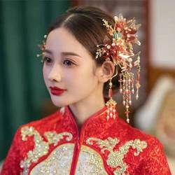 Chinesische Braut Kopfschmuck Tranditional Hochzeit Krone Haar Kamm Haarnadeln Set Bräute Costoume Xiuhe Haar Zubehör 069 von MAFSMJP