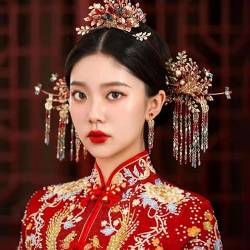 Chinesische Braut Kopfschmuck Tranditional Hochzeit Krone Haar Kamm Haarnadeln Set Bräute Costoume Xiuhe Haar Zubehör 073 von MAFSMJP