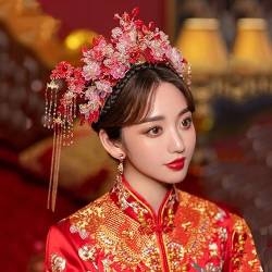 Chinesische Braut Kopfschmuck Tranditional Hochzeit Krone Haar Kamm Haarnadeln Set Bräute Costoume Xiuhe Haar Zubehör 077 von MAFSMJP