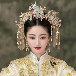 Chinesische Braut Kopfschmuck Tranditional Hochzeit Krone Haar Kamm Haarnadeln Set Bräute Costoume Xiuhe Haar Zubehör 081 von MAFSMJP