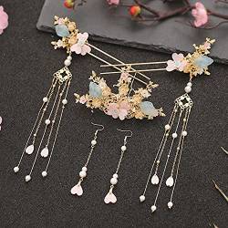 Chinesische Hanfu Lange Quaste Krone Blume Perlen Haarnadeln Handgemachte Schmetterling Haar Stick 10rosa Blume Set von MAFSMJP