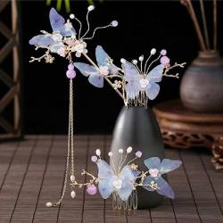 Chinesische Hanfu Lange Quaste Krone Blume Perlen Haarnadeln Handgemachte Schmetterling Haar Stick 3butterfly set von MAFSMJP