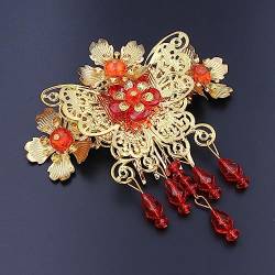 Hanfu Haarschmuck, Vintage-Stil, roter chinesischer Knoten, Hochzeits-Haarnadel, Brautschmuck, Retro-Stil, Kopfbedeckung, 1 Stück von MAFSMJP