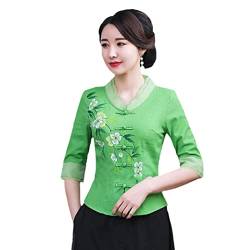 MAFSMJP Vintage Chinesischer Tang-Anzug für Damen, ethnisch, elegant, Blumendruck, Qipao-Hemden, orientalisch, traditionelle Baumwoll-Leinen-Bluse, Farbe1, M von MAFSMJP