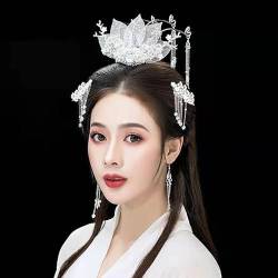 Silber Farbe Hanfu Kopfschmuck Ethnischen Stil Haarnadel Blume Quaste Fringe Kamm Haar Zubehör Für Frauen 025 von MAFSMJP