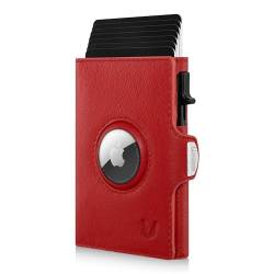 MAGATI Slim Wallet Zani mit AirTag Hülle aus Leder, Kartenetui mit Münzfach & RFID Blocker, Geldbörse für AirTag, Portmonee mit Kartenhalter & Geldscheinfach, Rot von MAGATI