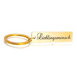 Schlüsselanhänger mit Gravur Lieblingsmensch - Schlüsselband, Glücksbringer und Gastgeschenk für Schlüsselringe, Frauen und Männer zum Muttertag, Vatertag, Geburtstag oder Jhrestag, Gold von MAGATI