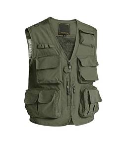 MAGCOMSEN Anglerweste Herren Sommer Fischerweste Leicht Atmungsaktiv Weste Herren Dünn Übergangsjacke Casual Frezeit Weste mit Zip Taschen Armeegrün 2XL von MAGCOMSEN