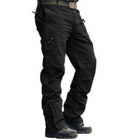 MAGCOMSEN Arbeitshosen Männer Baumwolle Cargohose Herren Tactical Hose mit Multi Tascchen Atmungsaktiv Funktionshose Regular Fit Outdoorhose für Wandern Schwarz 38 von MAGCOMSEN