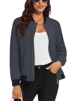 MAGCOMSEN Damen College Jacke Leicht Übergangsjacke Stehkragen Outdoor Sweatjacke Damen Dünne Pilotenjacke Basic Atmungsaktiv Blouson Jacke Dunkelgrau M von MAGCOMSEN