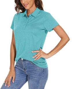 MAGCOMSEN Damen Golf Poloshirt Outdoor Kurzarm Shirt Leicht Sommer Polohemd Frauen Schnelltrocknend Wandern T-Shirts Meliert Stretch Trainingsshirts Freizeit Tops Shirts Hellgrün L von MAGCOMSEN