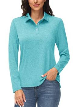 MAGCOMSEN Damen Golf Poloshirts UV UPF 50+ Langarmshirt Essentials T-Shirt für Jogging Tennis Damen Atmungsaktiv Sweatshirts Stretch Leicht Polo Hemd Lichtgrün XXL von MAGCOMSEN