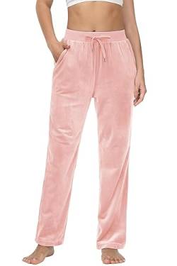 MAGCOMSEN Damen Jogginghose Warme Fleece Freizeithose Lang Relaxhose Winter Jogger Hose Breite Sweathose Thermo Pyjamahose, Rosa M von MAGCOMSEN