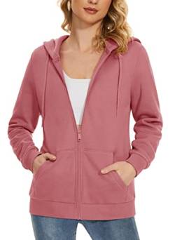 MAGCOMSEN Damen Kapuzenpullover Winterjacke Warm Gefüttert Fleecejacke Kordelzug Hoodie Jacke Sport Sweatshirtjacke Grau Rosa S von MAGCOMSEN