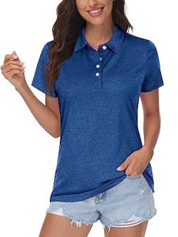 MAGCOMSEN Damen Kurzarm Poloshirts Quick Dry Golfshirts Sport Polo Funktionsshirts Tennis Sommershirt Frauen Klassisch Polohemd Leicht Jogging Shirt für Gym Outdoor Mittelblau XL von MAGCOMSEN