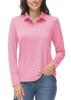 MAGCOMSEN Damen Langarmshirt UPF 50+ Polo T-Shirt Quick Dry Sport Oberteil Shirt Frauen Freizeit Polohemd Yoga Workout Outdoorhirts Armeegrün Rosa S von MAGCOMSEN