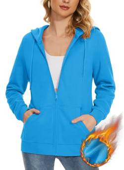 MAGCOMSEN Damen Sweatjacke Hoodie Fleece Gefüttert Kapuzenjacke Warme Winterjacke Freizeit Hoodie Kordelzug Sportjacke Brillantblau L von MAGCOMSEN